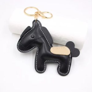 Faux Leather Pony Keyring - Black